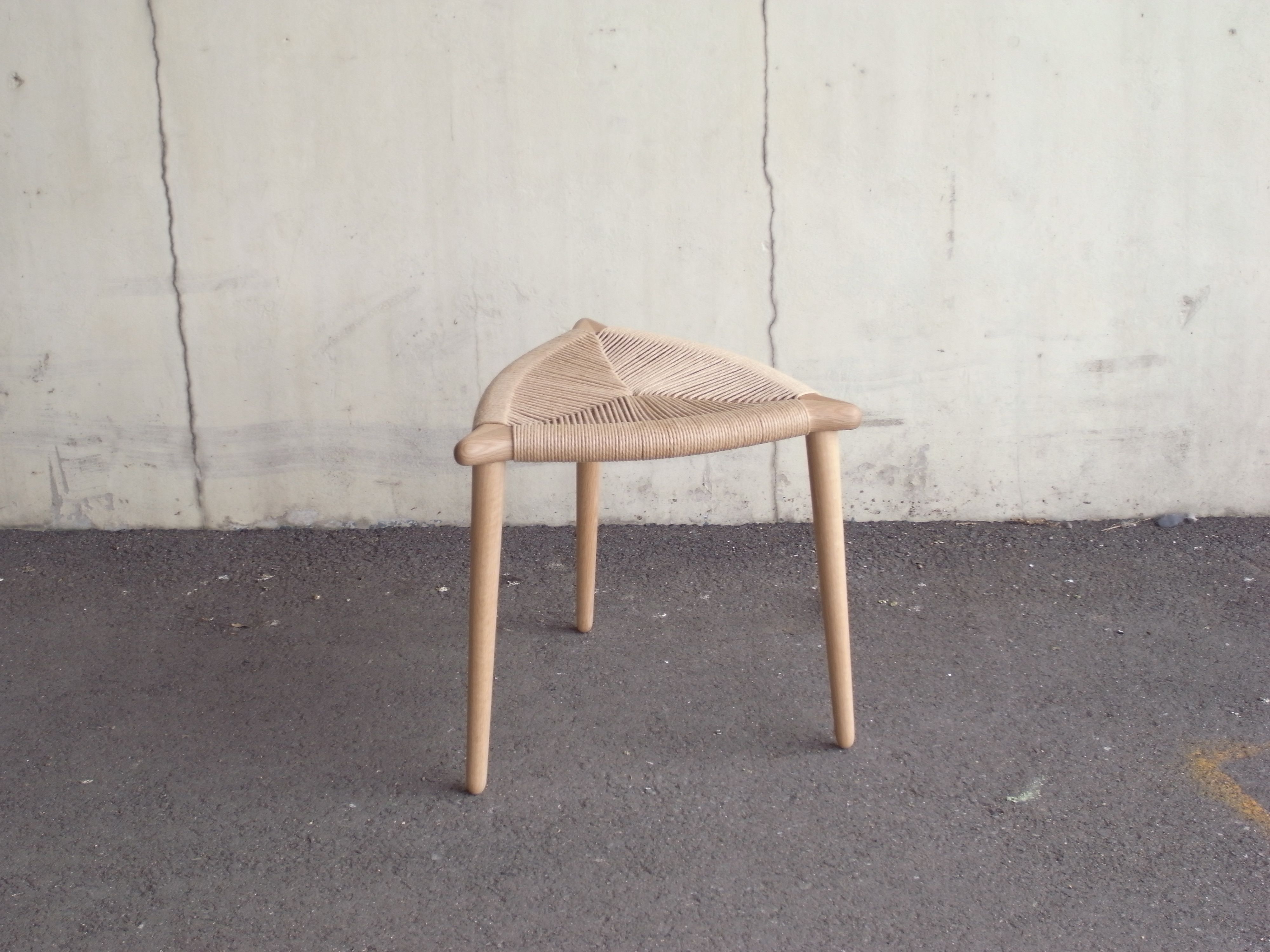 Three legs stool "bow" W : 460mm  D : 430mm   H : 430mm  material : oak, paper cord finish : wax